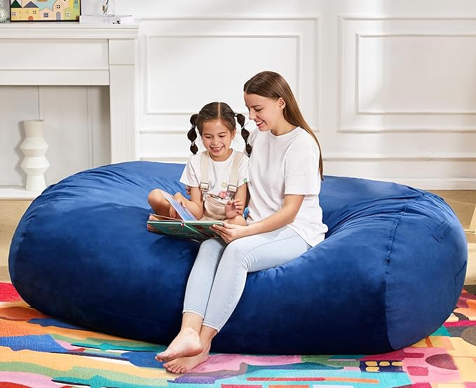 Hobestluk 5FT Bean Bag Chair Large Beanbag Lounger with Removable Cover Adult Bean Bag Chair with Portable Handle Desgin for Living Room Bedroom (Blue, 5FT)