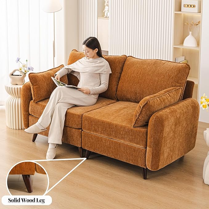 Rexulqo 73'' Loveseat Sofa with Seats Storage, Modular Sectional Couch with Movable Ottoman,Oversized Comfy Sofa with 7.8'' Cushion,24.5'' Deep Seat,Large Couches for Living Room,Bedroom,Velet,Yellow