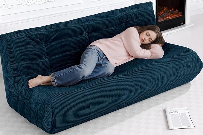 Bean Bag Chair,Giant Beanbag Chairs for Adults,Comfy Large Fireside Chair Lazy Sofa,Corduroy Bean Bag Lounger with Memory Foam Filled,Floor Sofa Couch for Living Room (Navy Blue, 3-Seater)