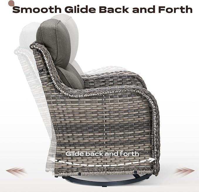 Rilyson Outdoor Patio Furniture Set - Weather Resistant Wicker,High Back,6 inch Cushions,3 Piece Patio Bistro Set with Swivel Rocker Chairs and Side Table for Deck Porch Yard,Mixed Grey/Grey