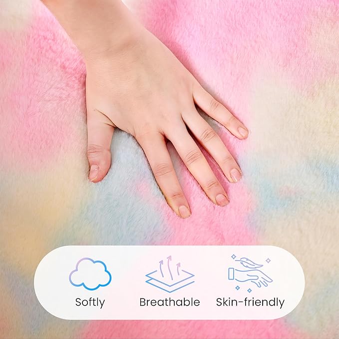 Giant Bean Bag Chair, Faux Fur Adults Beanbag with Petal Armrest Oversize Colorful Chair for Teens Bedroom, Living Room, Dorm, Game - Rainbow, X-Large, High Support
