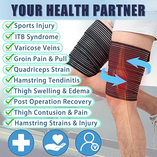 Zuscot 2 Pcs Hamstring & Thigh Compression Wraps, Adjustable Thigh Compression Braces, Quad Support for Men and Women, Versatile Compression Bandages for Knee, Calf, Arm