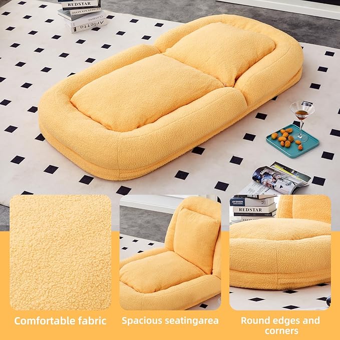 Cozy Yellow Folding Sofa Chair – 5 Adjustable Positions for Plush Lounge Comfort While Gaming, Meditating & Relaxing!