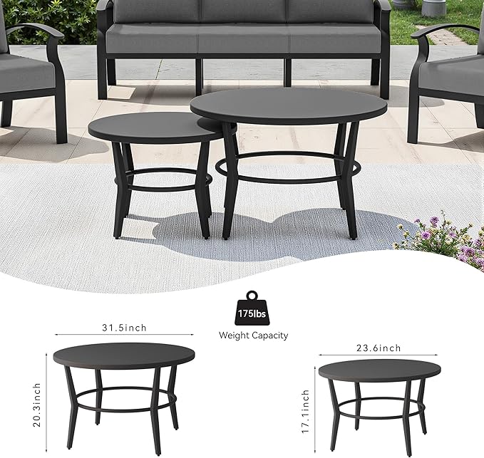 RTDTD Aluminum Outdoor Patio Furniture Set,7 Seats Patio Conversation Sets with 2 Round Coffee Tables,Metal Patio Sectional Furniture Set with 5.1" Thickened Cushions,Grey