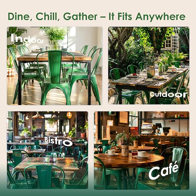 Metal Dining Chairs Set of 2,Stackable Tolix Chair Indoor/Outdoor for Kitchen,Cafe,Restaurant,Bistro & Patio Multiple Colors(Green)