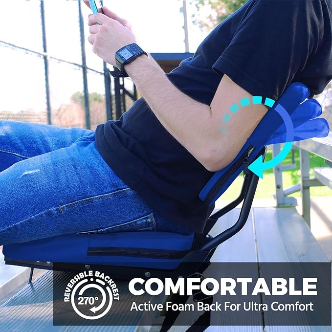 HUTMANG Stadium Chairs for Adults,Bleacher Chairs with Back Support,Portable Stadium Seats with Swivel Padded Cushion,Folding Comfort Stadium Seat with Shoulder Strap,Perfect for Sports Events(Blue)