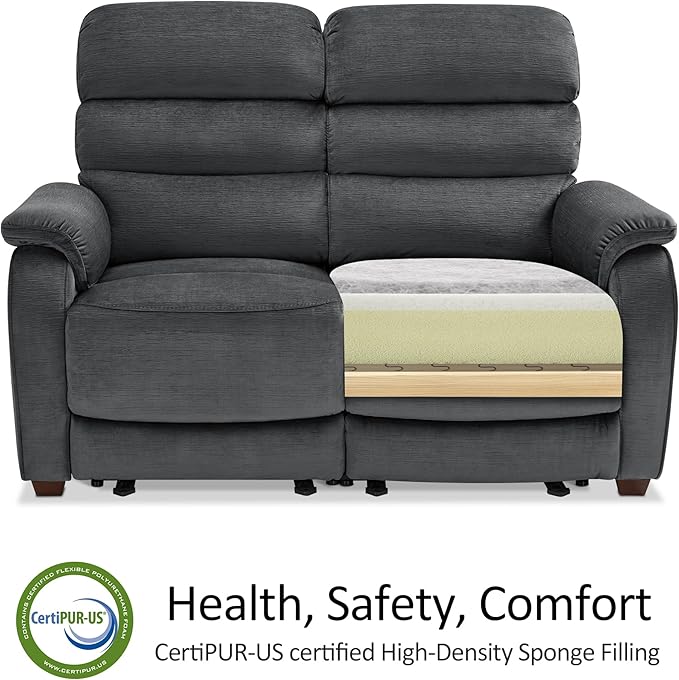 MCombo 61.6'' Wall Hugger Power Loveseat Recliner, Reclining Loveseat with Adjustable Headrest, USB Charge Ports, Wood Legs for Living Room, RVs, Small Spaces, Fabric ST258M1 (Loveseat, Dark Grey)