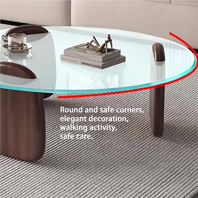 EASYSOUL Modern Round Coffee Table with Glass Top, 35.43" L x 35.43" W x 14.69" H, Circular Tea Tables for Living Room Home Office Industrial Cocktail Tables (Walunt-Clear Glass/35.43")