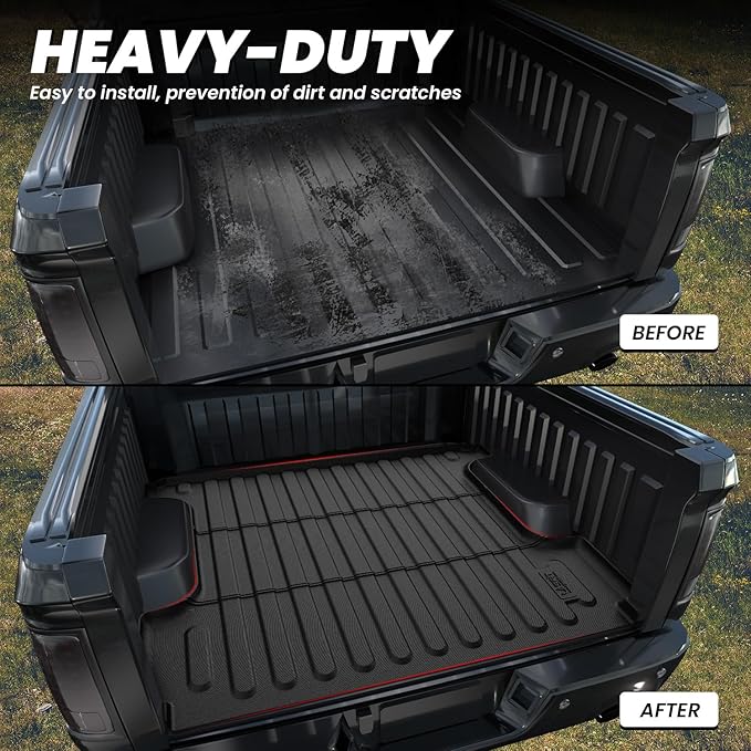LASFIT 5FT7 Truck Bed Mat for Ram 1500 2002-2018 & 1500 Classic 2019-2024 (5.7 FT/67.4 inches) NOT for Optional Rambox, All Weather Custom Fit TPE Truck Bed Liner