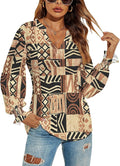 Romanstii Women's Casual V-Neck T-Shirts Loose Puff Long Sleeve Tops Tunic Blouses