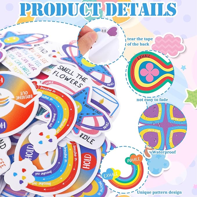 Fulmoon 120 Pcs Anxiety Sensory Stickers Textured Sensory Strips Tactile Rough Calm Sensory Stickers Adhesive Tactile Fidget Tool for Classroom Desk Adults Teens Anxiety Relief(Cute Color)