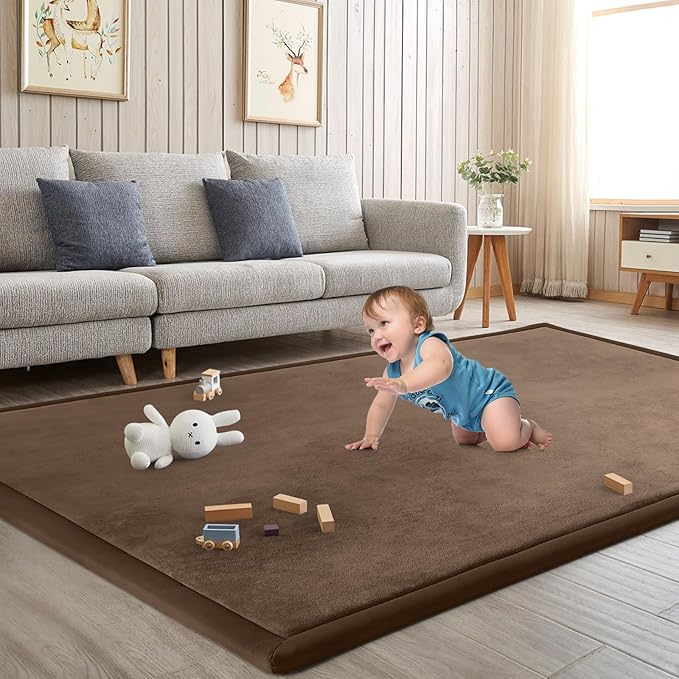 Baby Play Mat for Floor Tummy Time Mat Nursery Muscle Area Rug Playroom Rug Tatami 59"*71" Memory Foam 1.3" Thick Crawling For Babies,Toddlers, Infants, Kids,Floor,Coffee