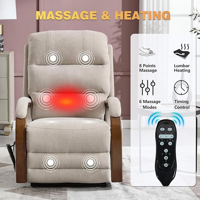 Dual Motor Power Lift Recliner Chair, Lay Flat Recliner, Lift Chair with Massage and Heat, Standing Assistance, Infinite Position Reclining, Living Room Chair (Beige1)