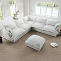 Lopzeho Oversized Cloud Modular Sectional Sofa, Comfy Down Filled Cloud Couch with Removable Cover, V Shaped 5 Seat Couch with Ottoman, Deep Seat Sectional Couches for Living Room, Cream White