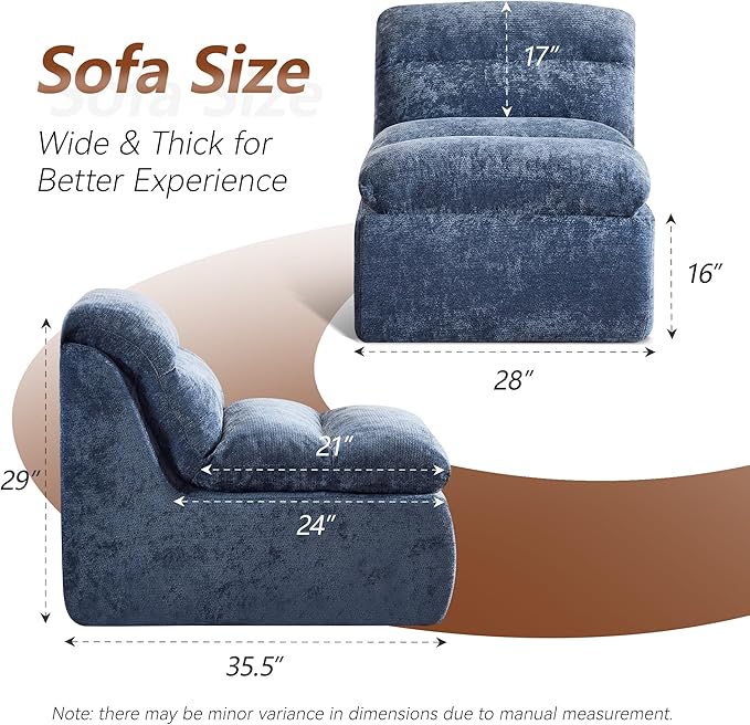 WUTUTUEE Boneless Chair, Double-Layer Armless Floor Sofa with High Density Memory Foam, No Assembly Togo Sofa, Chenille Bean Bag Chairs for Living Room, Bedroom, Comfy Cloud Chair (Navy)