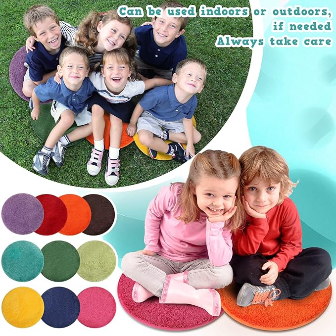 Funtery 30 Pieces Kids Carpet Circle Seats Bulk 18 Inch Classroom Children's Mats Multi Color Rug Mats Round Soft Warm Floor Cushions for Library School Story Time Group Activity Play Areas