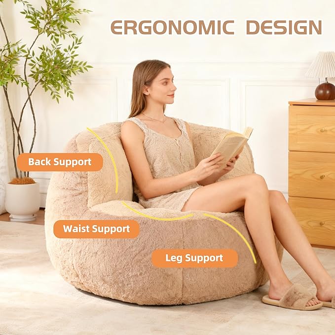 KEIKI Oversized Bean Bag Chairs, Bean Bag Couch for Adults and Kids, Large Reading Chair, Multicolor Faux Fur Floor Sofa for Reading, Playing or Relaxing