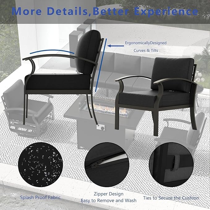 RTDTD Aluminum Outdoor Patio Furniture Set,7 Seats Patio Conversation Sets with 2 Round Coffee Tables,Metal Patio Sectional Furniture Set with 5.1" Thickened Cushions,Black