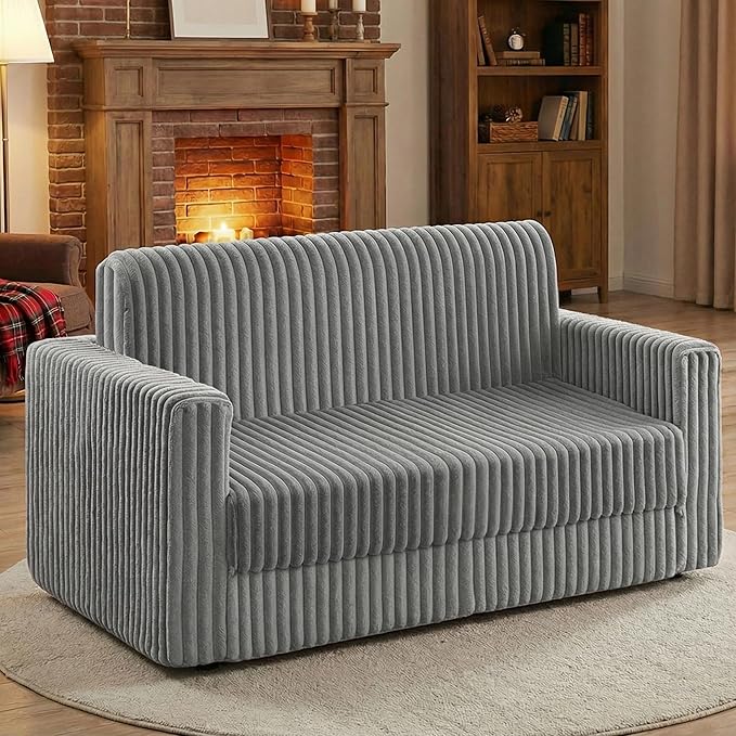 HABUTWAY Folding Sofa Bed, 2 in 1 Convertible Sleeper Chair with Armrest, Portable Fold Out Chair Bed, Comfy Floor Couch, Lazy Sofa for Living Room Bedroom Dorm Home Office, Light Grey
