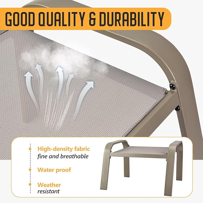 Deugold Outdoor Patio Footstools 2 Set Suit Patio Chairs Texliene Outside Ottomans Side Table for Backyard Beige