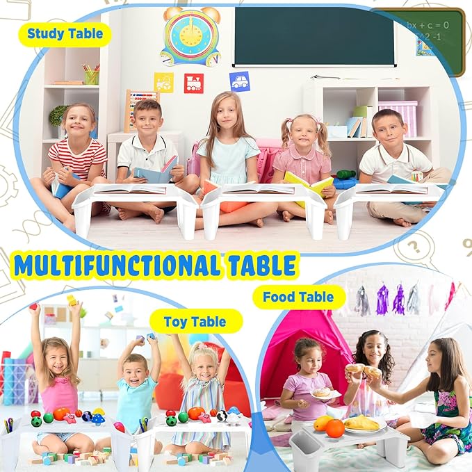 Kisston 12 Pcs Kids Lap Desk Bulk Tray Lap Table Bed Table Plastic Desk with Extra Storage Space Activities Children Portable for Kids Students Work Study School Classroom(White)