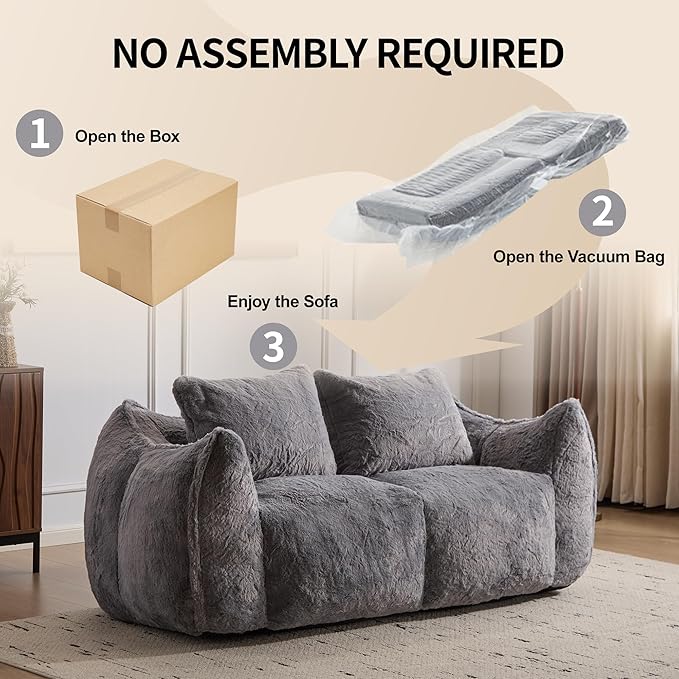 KEIKI Giant Bean Bag Couch for Adults, Oversized Loveseat, 2 Seater Fireside Chair, Comfy Lazy Floor Sofa, Cozy Reading Chair with Pillows for Living Room, Bedroom, No Assembly Required