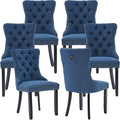 YeahFurn Blue Mid Century Modern Dining Chairs Set of 6, Linen Upholstered Kitchen & Dining Room Chairs with Nailhead Trim & Solid Wood Legs, Elegant Sillas De Comedor (Blue, 6 Pcs)