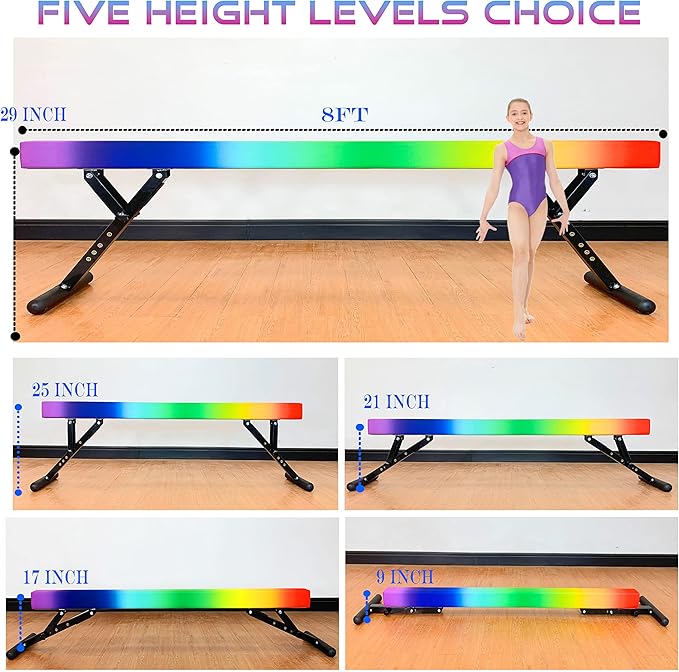 MARFULA Adjustable Balance Beam 8 ft Gymnastic Beam Adjustable Height for Kids and Teenage of All Gymnastic Levels, Gymnastic Training Beam Gymnastic Equipment for Athlete Home and Gym Club Use