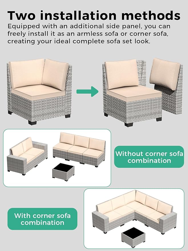 12 Piece Outdoor Wicker Rattan Sectional Sofa Set, 10-Seats Patio Furniture Conversation Set with 4" Thickened Cushions & Coffee Table, All-Weather PE Rattan for Garden, Backyard, Porch, Beige