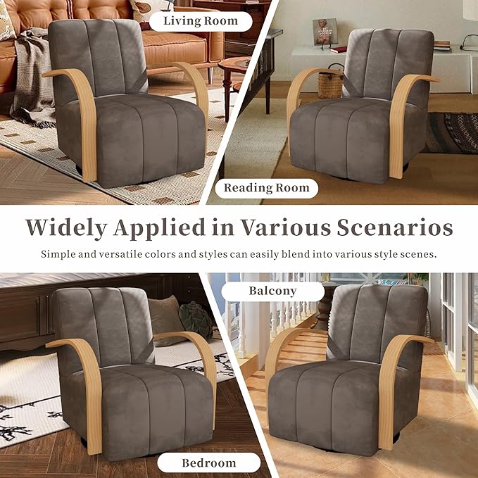 Chifee & Vingol 360° Swivel Accent Chair 30.3" W Velvet Swivel Living Room Chair with Solid Wood Armrests Mid Century Modern Reading Chair,Charcoal