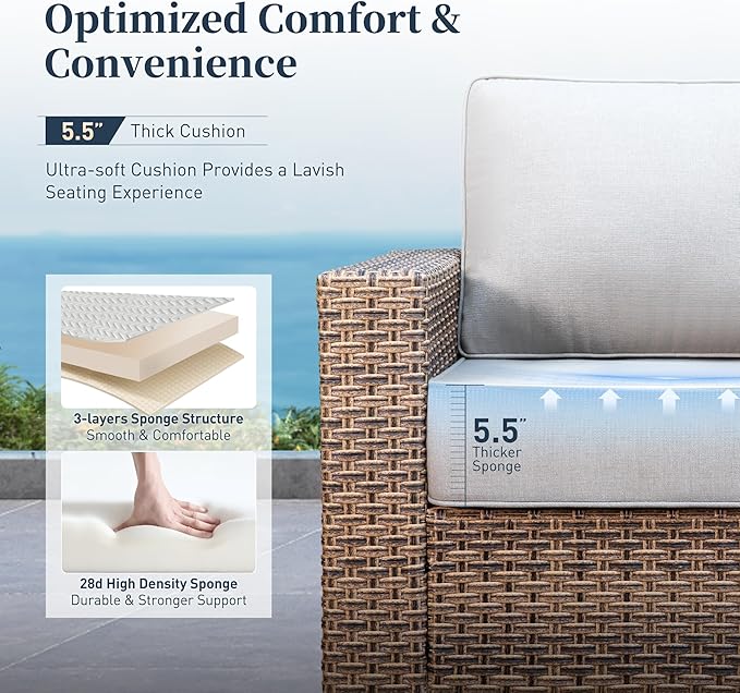 SUNSHINE VALLEY Swivel Glider 6 Piece Outdoor Furniture Set with Swivel Chairs, Wicker Patio Furniture with 4.92" Wide Armrest, 26.3" Deep Seating and 5.5" Thick Cushions, Grey