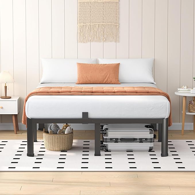 VIPSHOW 16 Inch Queen Heavy Duty 3500 lbs Bed Frame with Round-Corner Legs & Anti-Squeak Design – Quick Assembly Metal Platform, No Box Spring Needed