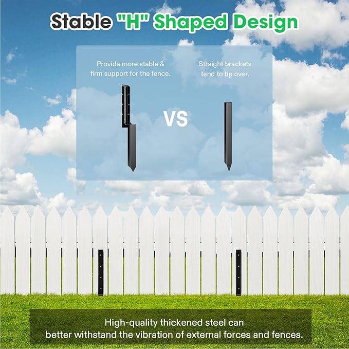 VIVOSUN Fence Post Repair Kit, Heavy-Duty Ground Spike with Gloves for Repairing Tilted or Broken Wood Posts (2 Pack, Black)
