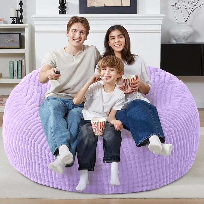 Homguava 5 FT Bean Bag Chair,5' Big Bean Bag,Giant Bean Bag Chairs for Adults with Memory Foam Filled,Comfy Large Beanbag Chairs Soft Bean Bag Sofa with Dutch Corded Plush Cover-Purple