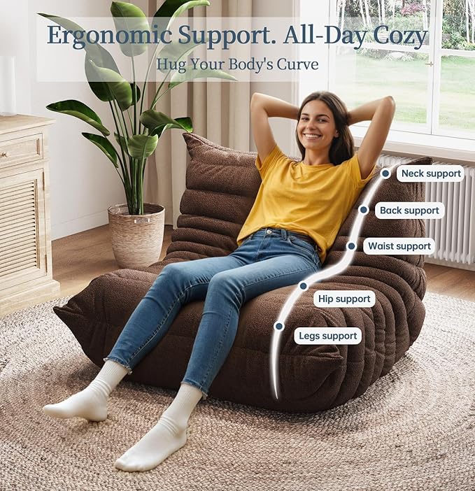 Selyteramy Oversized Bean Bag Chairs for Adults, Giant Beanbag Chair with Memory Foam, Comfy Lounge Chair Lazy Sofa for Apartment, Living Room, Bedroom, Office(Teddy Fabric)