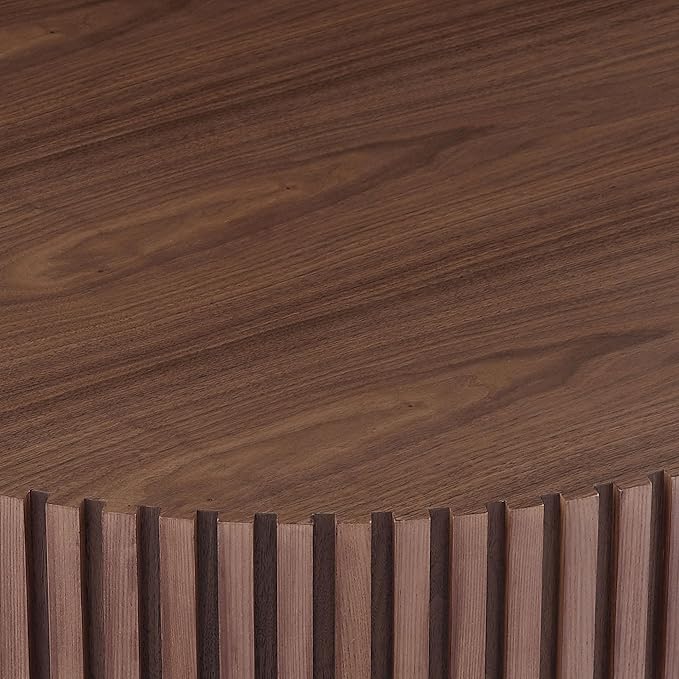 35.43''/90CM Round Wood Coffee Table for Living Room, Modern Handcraft Drum Coffee Table, Circle Wooden Tea Table for Small Space Apartment (Walnut, Ø35.43 x 13.77)
