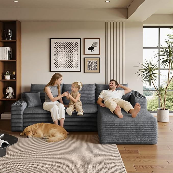 AUGOP 96" Sectional Couches for Living Room Modern Modular Sofa with L-Shape Couchs Upholstered Boneless Couch Deep Seat Sectional Couch with Chaise (Dark Grey, 96" Right Facing Chaise+2Seaters)