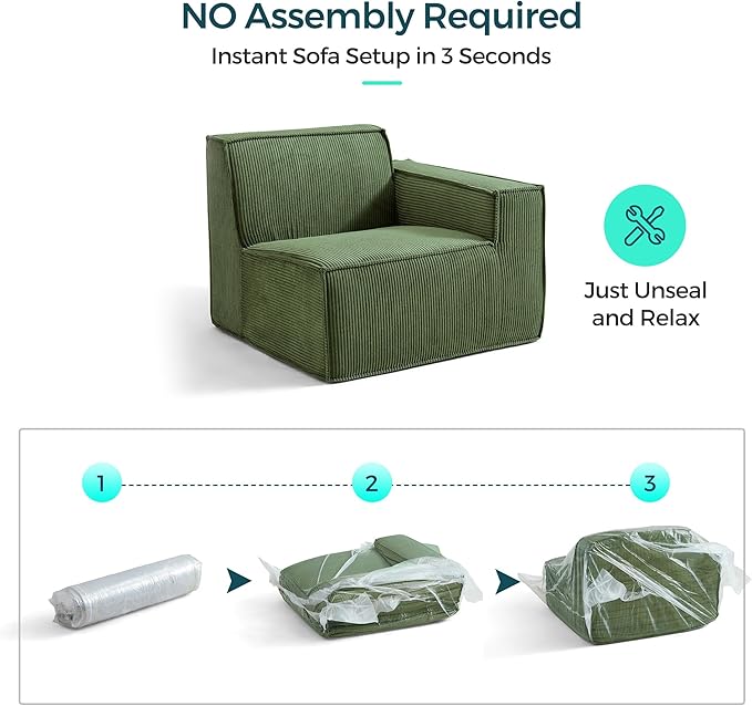 LINSY HOME Modular Sectional Sofa, 105" Boneless Couch U Shaped 3-Seat Sofa with 2 Ottomans, Corduroy Sectional Cloud Couches for Living Room, No Assembly Required, Green
