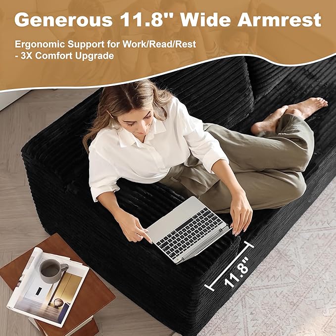 AUGOP 136" Sectional Couches for Living Room Modern Modular Sofa with L-Shape Couchs Upholstered Boneless Couch Deep Seat Sectional Couch with Chaise (Black, Left Facing Chaise+3Seaters)