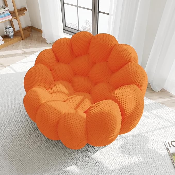 WJShome Bubble Couch,49.21'' Single Sofa,Mesh Fabric Lazy Floor Sofa, 3D Honeycomb Shape Curved Couch for Living Room, Office, Apartment (Orange, 48.43" D)