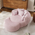 50" W Oversized Round Chaise Lounge Chair with Ottoman Indoor Boneless Plush Fluffy Corduroy Circle Couch Soft Comfy Cozy Cloud Reading Chair for Living Room, Playroom, Bedroom - Pink
