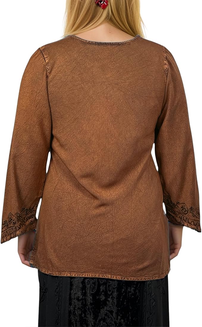 Agan Traders 2025 Winter Long Sleeve Diamond Neck Embroidered Tops - Medieval Boho Vintage Tunic Kurta Blouses for Women