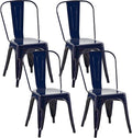 Metal Dining Chairs Set of 4,Stackable Tolix Chair Indoor/Outdoor for Kitchen,Cafe,Restaurant,Bistro & Patio Multiple Colors(Dark Blue)