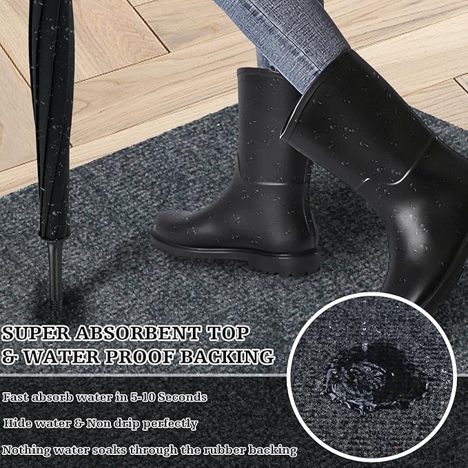 Doormats Outdoor and Indoor Ultra Thin Design, Strong Stain-Resistant Entryway Mats, Low Profile Inside Doormat, Non Slip Rubber Backing Bath Rug for Patio, Porch, 30" x 17"