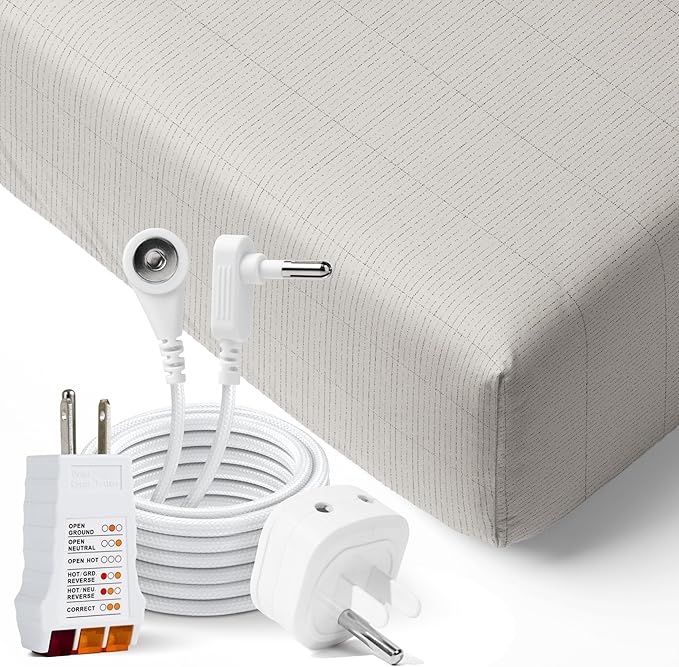 Groundluxe Organic Grounding Sheets - King Size Fitted Earthing Sheet, Complete Set with Cord & Outlet Tester