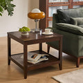 Cttasty Side Table, Solid Wood Square End Table with Storage Shelf, 2-Tier Coffee Table for Living Room, Rubber Wood Small Sofa Table, Nightstand 23.62 H x 23.62 W x 23.62 D Inches (Walnut)