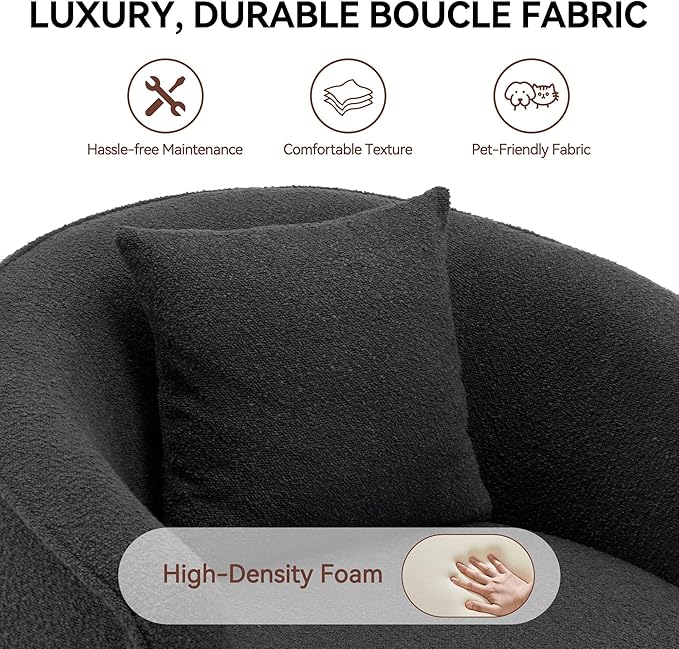 FaFaSoGoodFa Swivel Accent Chair, Modern Upholstered Boucle Barrel Arm Chairs with Pillow for Living Room, 360 Degree Round Swivel Sherpa Armchair with Round Base for Bedroom Club (1, Dark Grey)