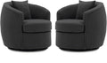 FaFaSoGoodFa Swivel Accent Chair Set, Modern Upholstered Boucle Barrel Arm Chairs with Pillow for Living Room, 360 Degree Round Swivel Sherpa Armchair with Round Base for Bedroom Club (2, Dark Grey)