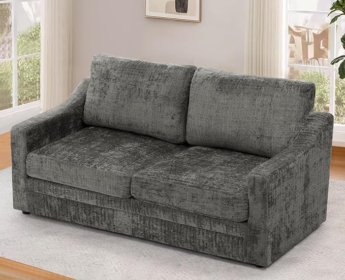 ACMEASE 67” Chenille 2-Seat Sofa w/Comfortable Back Cushions, Modern Love Seat w/Deep Seat Space, Upholstered 2 Seater Couch w/High Resiliency Foam for Living Room, Office Grey