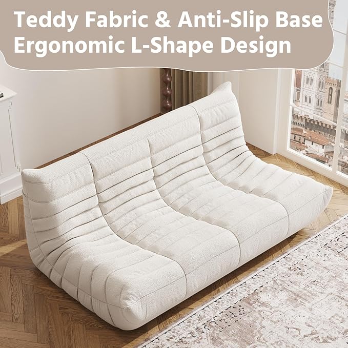 Bean Bag Chair, Fireside Chair, Large Bean Bag Chair for Adults, Bean Bag Chairs for Teens with High-Resilience Foam, Non-Slip Base Floor Lounge Sofa,Living Room (White, 3-Seater)
